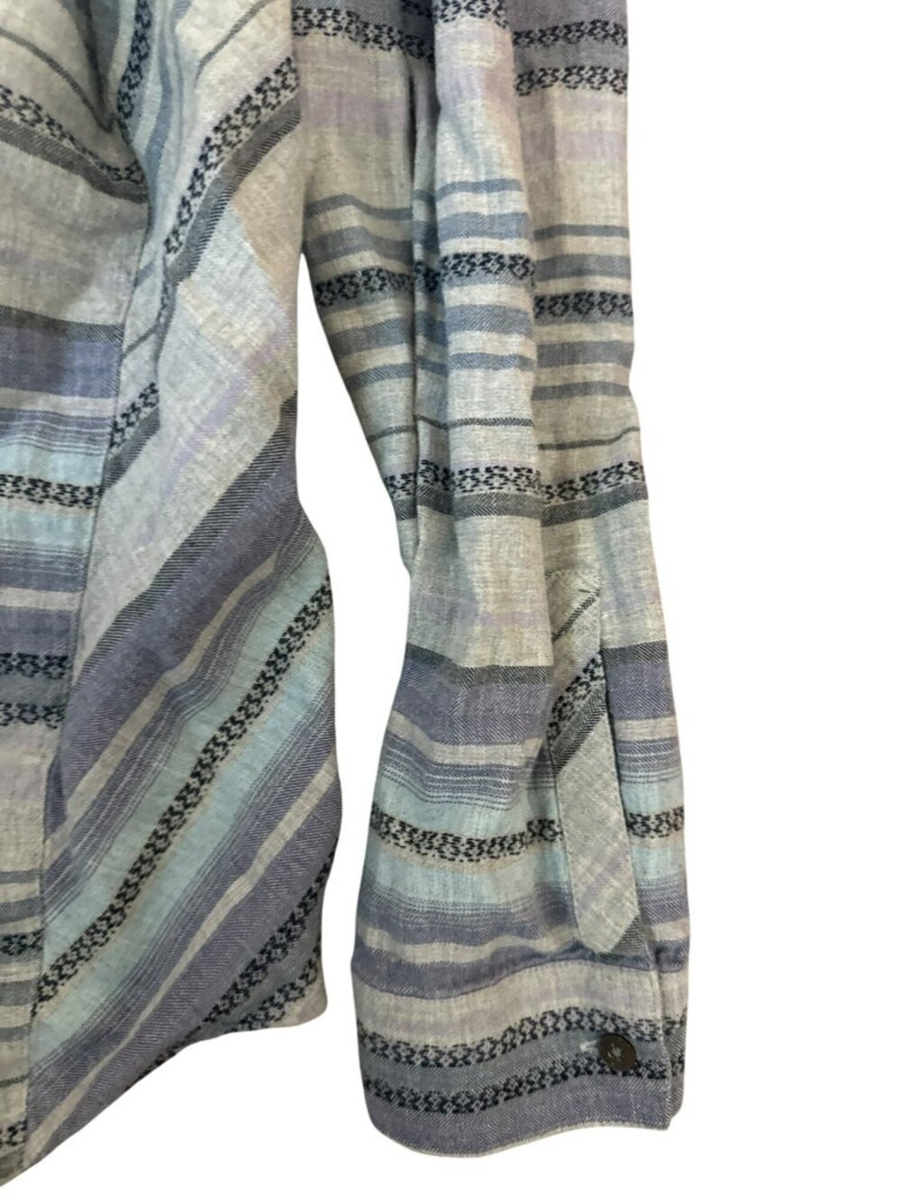 J. Jill Womens Top L Blue Gray Striped Button Long Sleeve 100% Cotton Aztec Boho - Picture 5 of 7